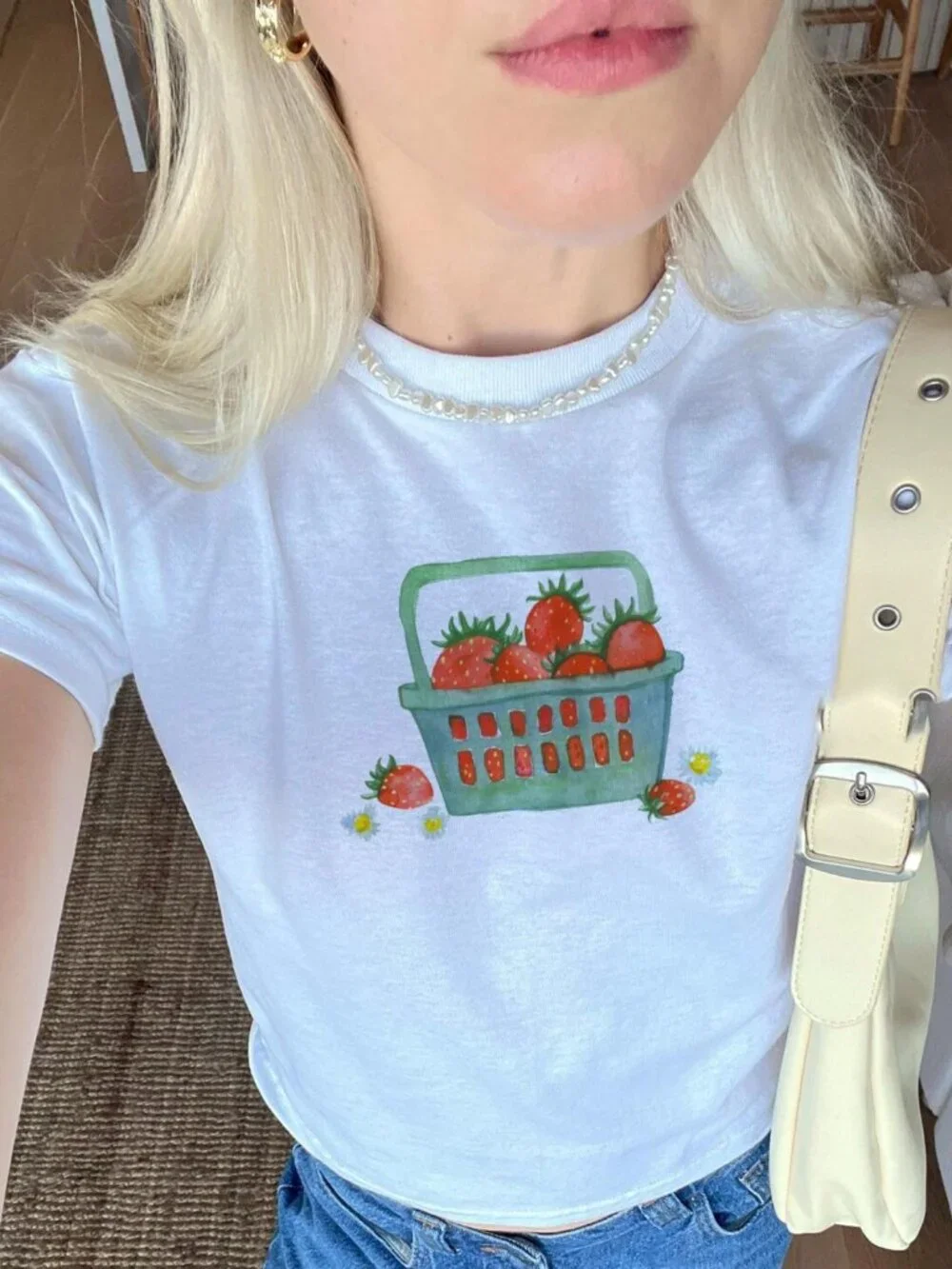 Strawberry Graphic Baby Tee | Retro 90s Style Shirt | Y2K Aesthetic Fruit Top - Picture 4 of 5